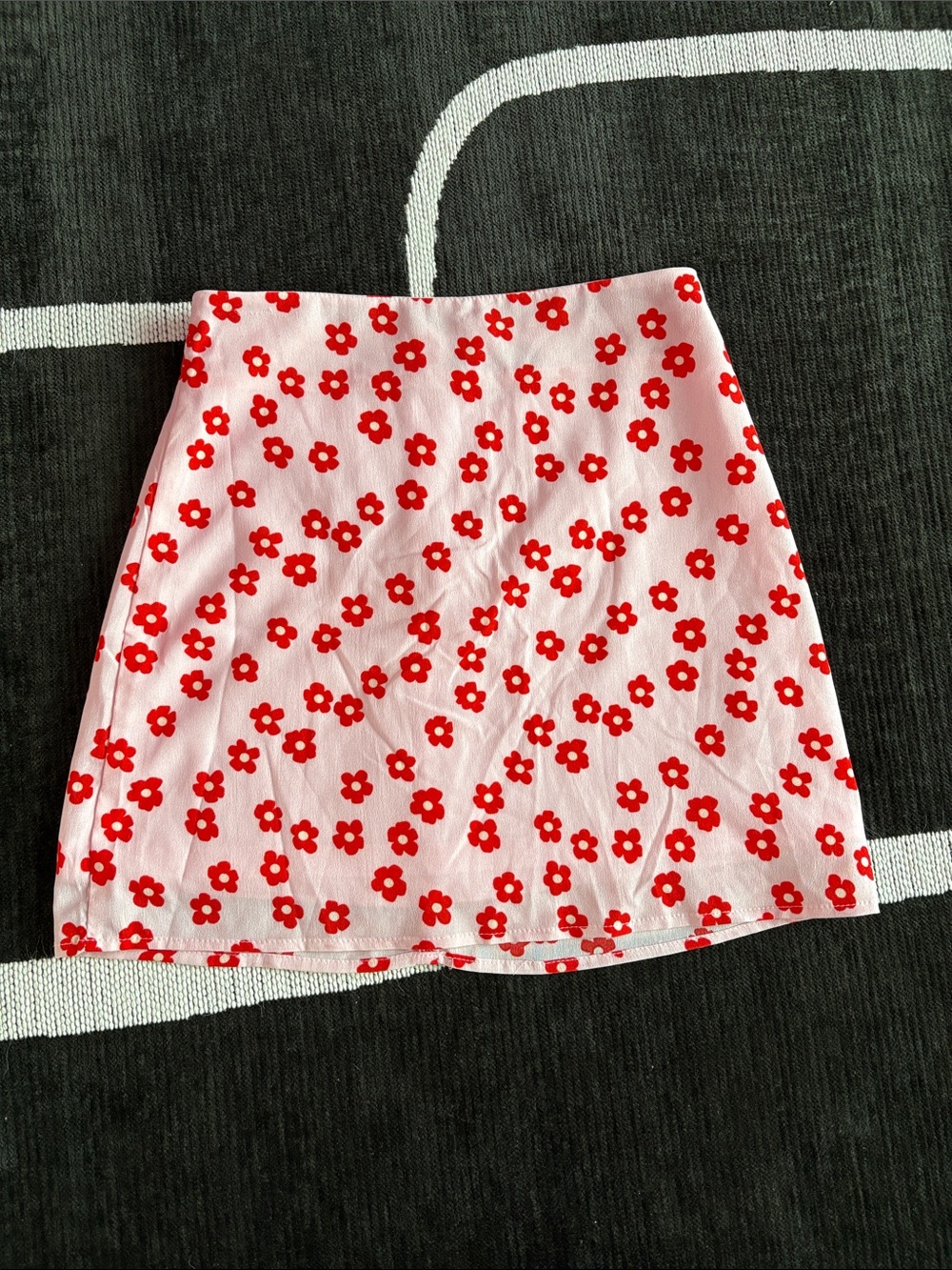 SHEIN Pink Mini Skirt with Red Floral Print